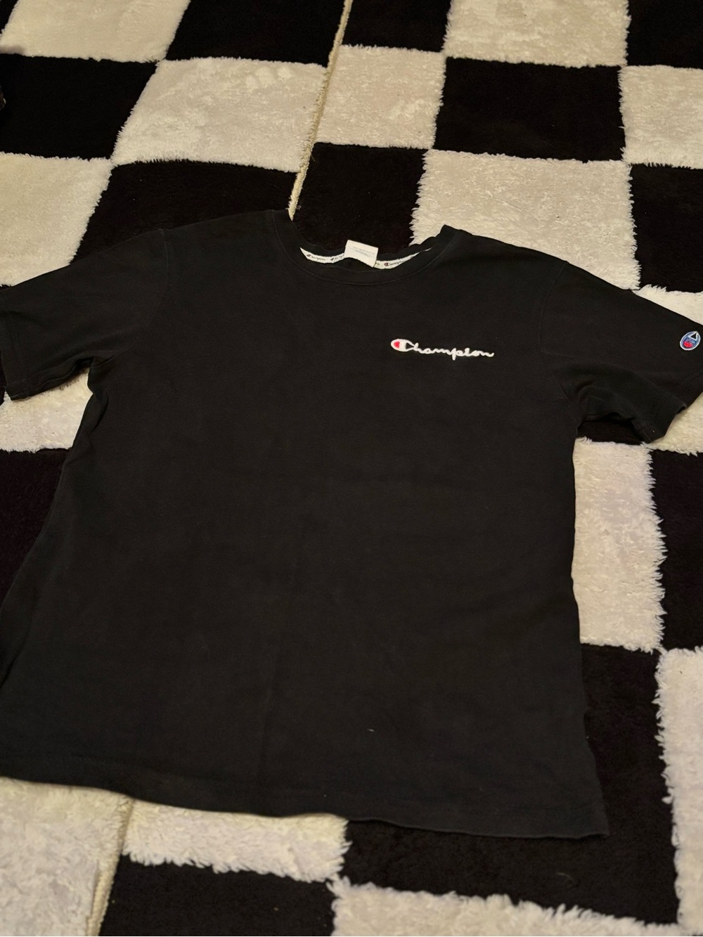Champion Black Tee with Embroidered Logo Trim